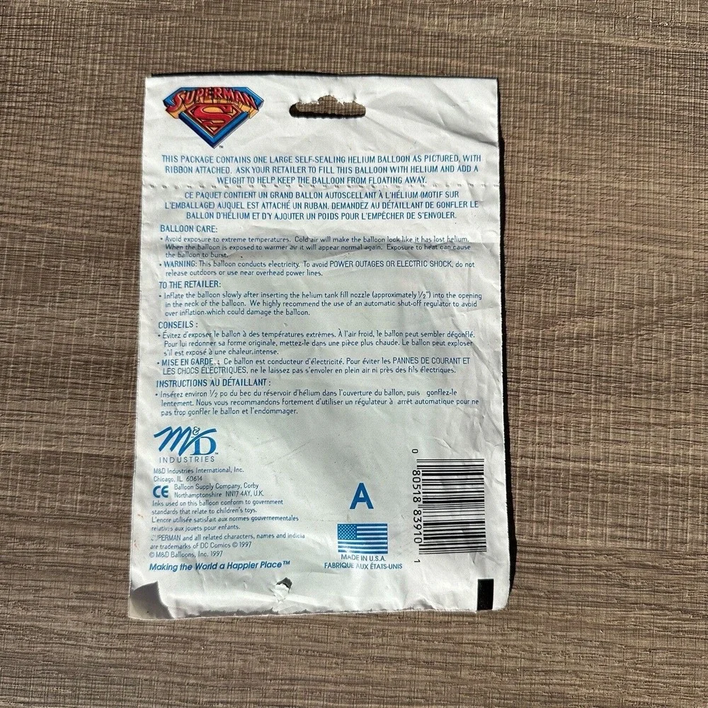 Vintage‎ M & D Industries 1997 Superman Character Balloon Superhero Multicolor